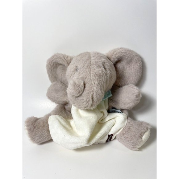 Kaloo Elephant Puppet Plush 11" Grey and white with light blue bandana - Picture 1 of 11